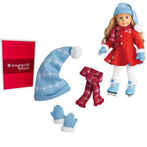American Girl Doll Maryellen Ice Skating Accessories Winter Hat Scarf Gloves Box